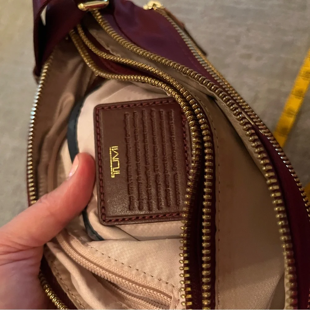 EUC Tumi Voyager Burgundy Crossbody with Gold Hardware, - Picture 5 of 9
